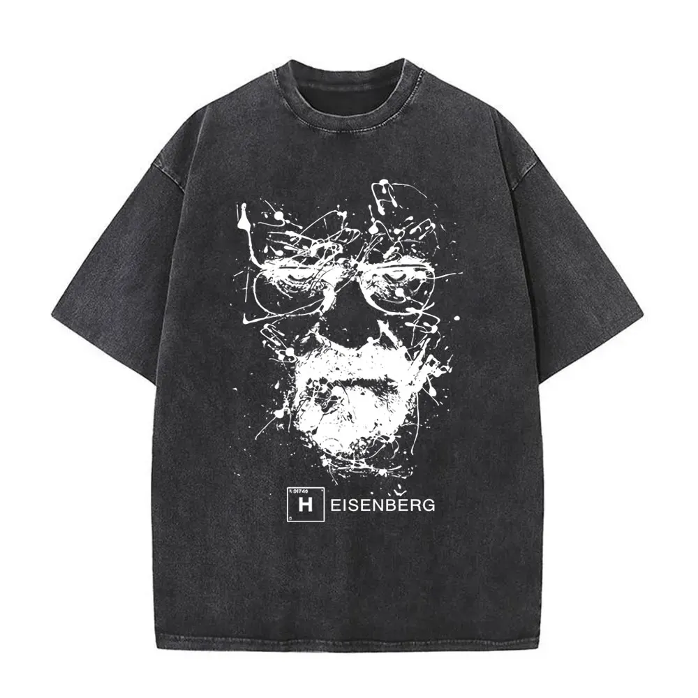 Washed Vintage TV Series Breaking Bad T-shirt Heisenberg Walter Head Graphic T Shirt Men Women Fashion Retro Oversized T-shirts
