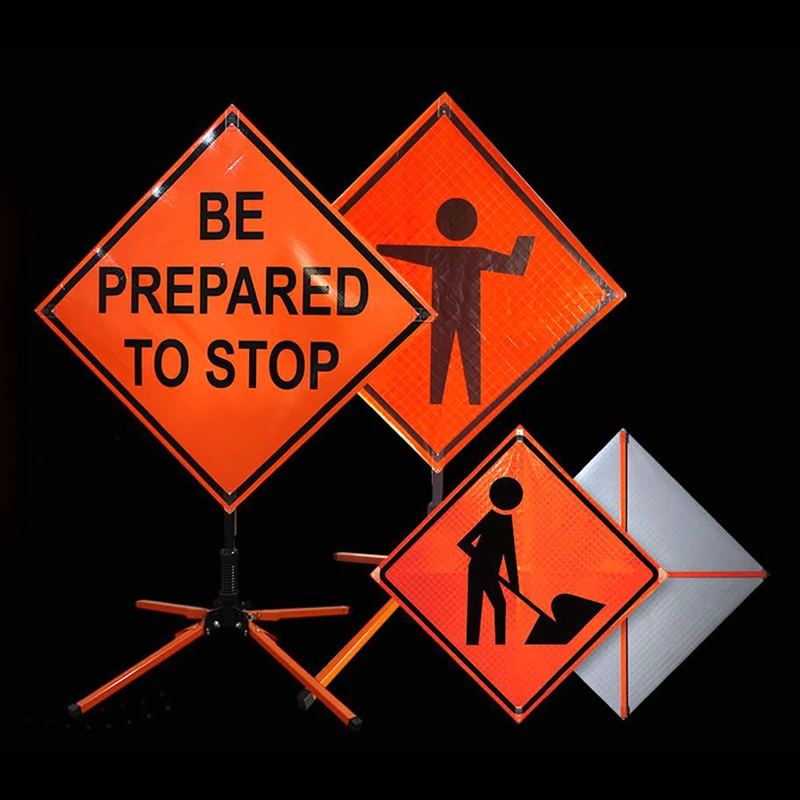 Manufacturer  Reflective Roll up Construction Signs Road Traffic Safety Roll-Up Sign Stands Flags