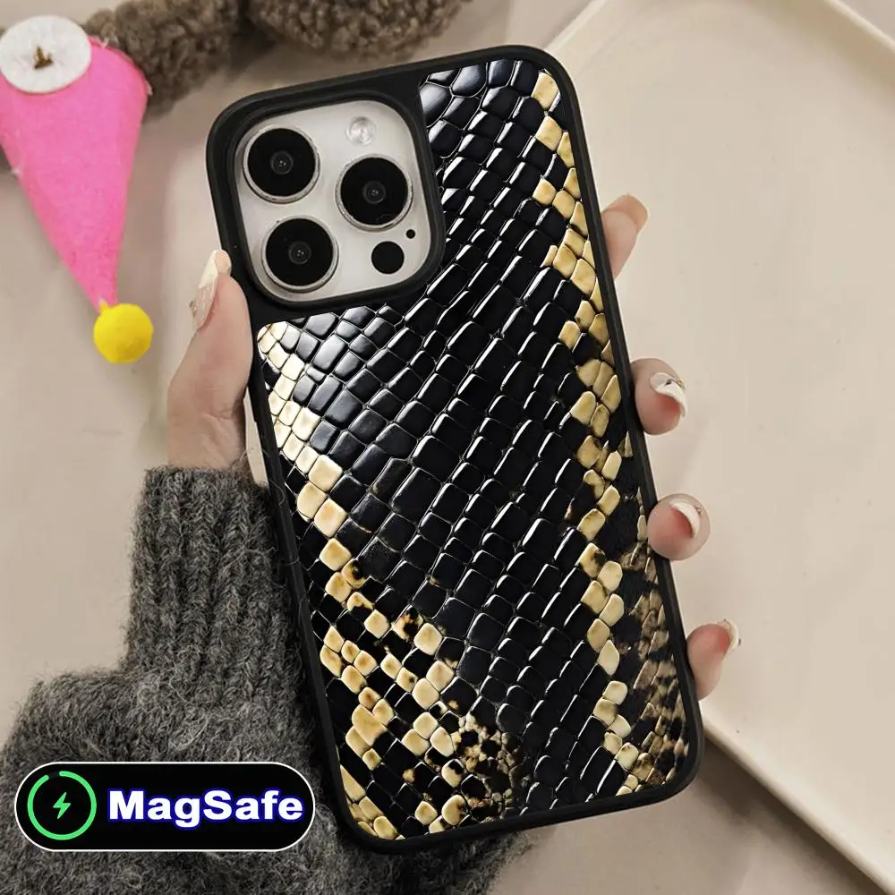 

Чехол для телефона Magsafe с матовой поверхностью и текстурой змеиной кожи для iPhone 17 16 15 14 13 12 11 Air Pro Max Plus, цветной