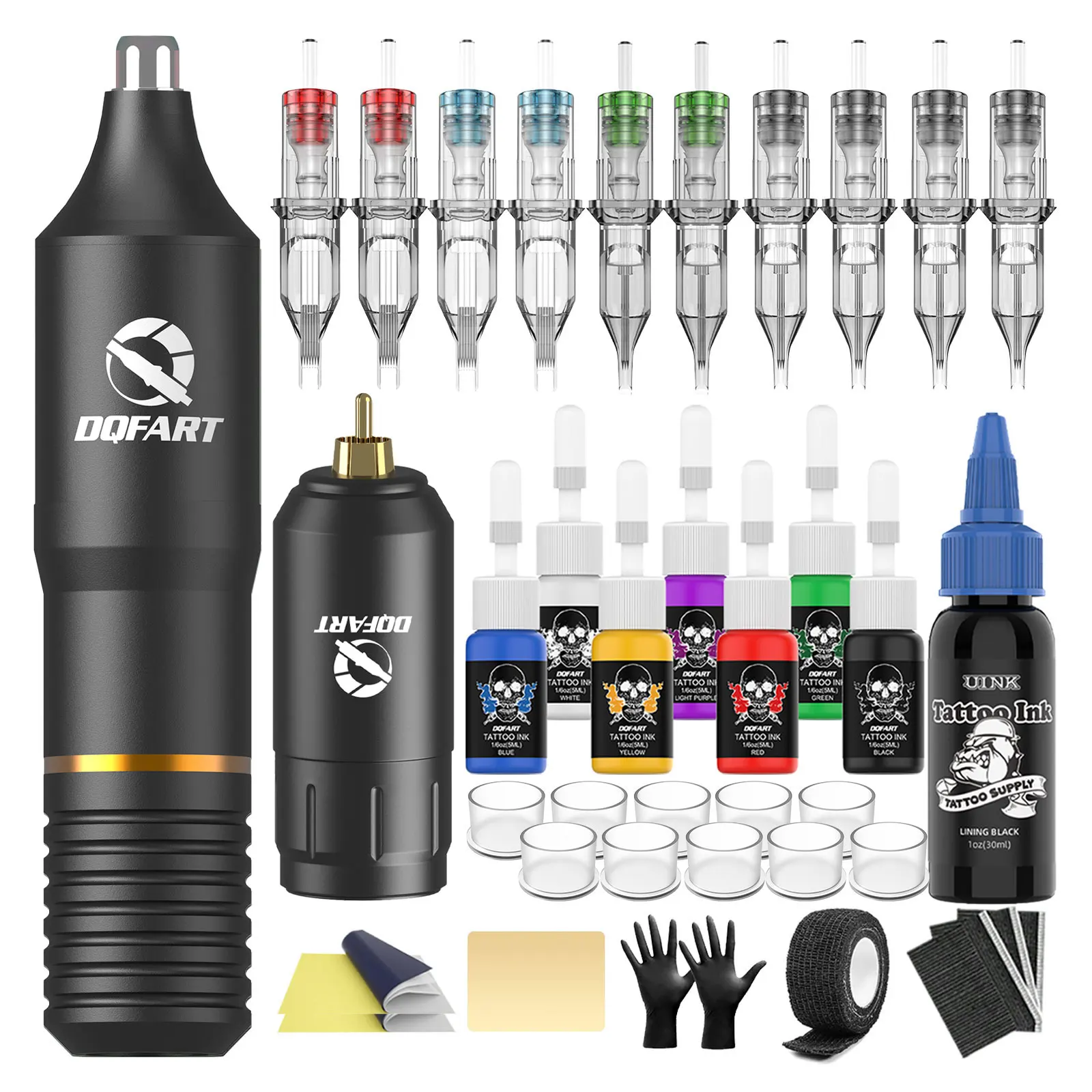 

Профессиональный беспроводной роторный набор тату-машин с 10 шт. картриджными иглами, полный набор для татуировщиков и начинающих