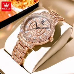 OLEVS 2024 New Full Diamond Watch for Women Fashion Steel Strap Waterproof Ladies Quartz Wristwatch Luxury Original Woman Watch