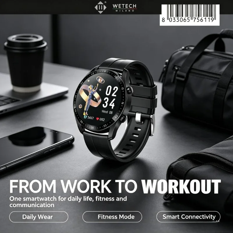 Reloj Inteligente Redondo para Hombre con Carga Magnética Rápida y Pantalla Táctil WETECH WX11, Llamadas Bluetooth con Micrófono Incorporado, Dispositivo Multideportivo, Detecta Oxígeno en Sangre, Frecuencia Cardíaca y Conteo Diario de Pasos