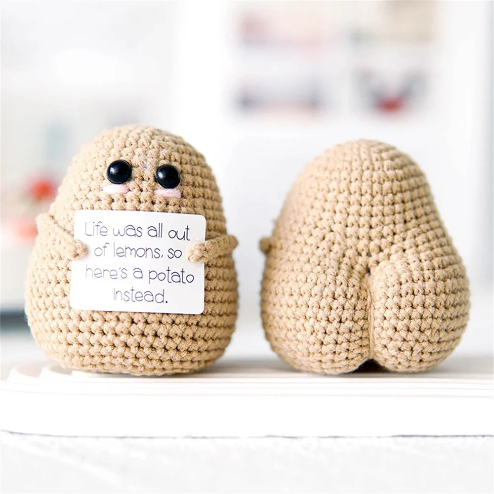 Big Butt Positive Energy Potato Doll Hug Pocket Mini Handmade Wool Knitting Doll With Card Funny Festival Gift Home Decoration