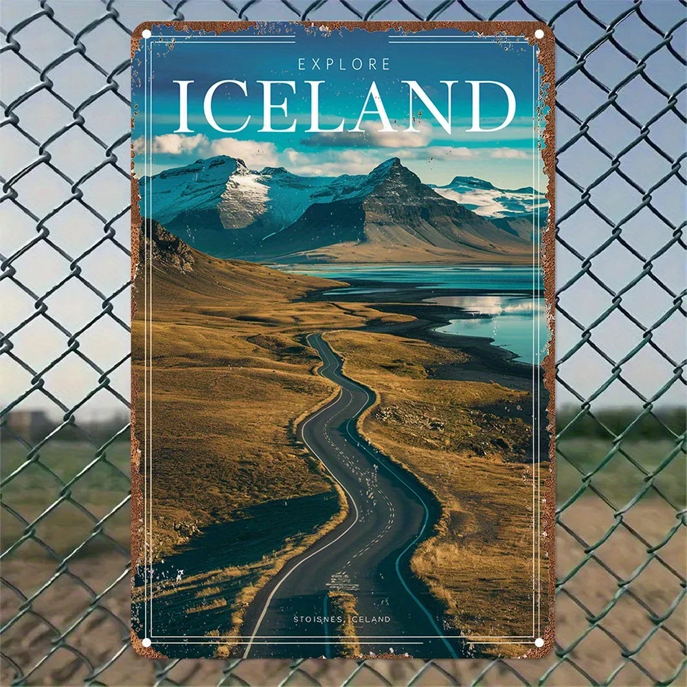 1pc Iceland Scenic Road Metal Sign, Aluminum Wall Art for Cafe, Kitchen, Club, Bar, Home Decor, Vintage Travel Poster