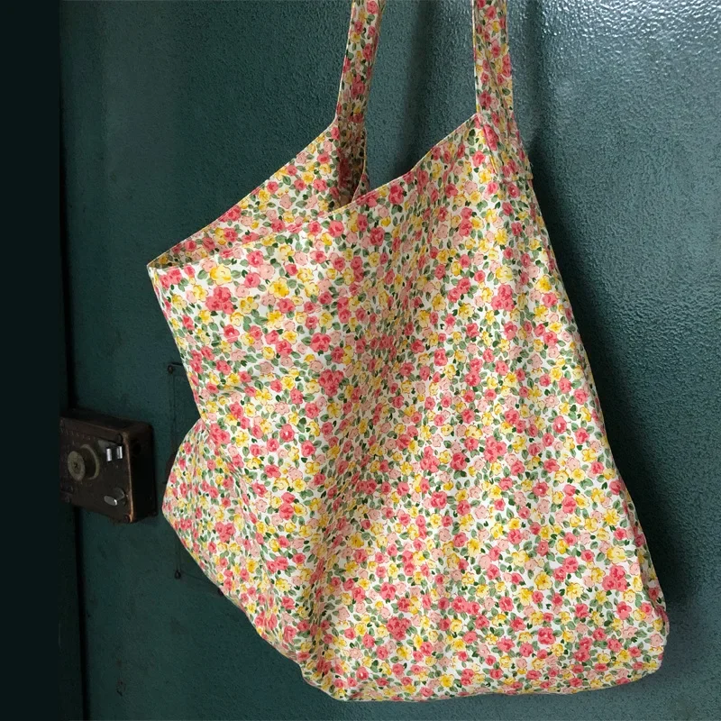 Vintage Flower Women Shoulder Messenger Bags Retro Floral Ladies Daily Shopping Bag Thin Cotton Cloth Female Large Tote Handbags