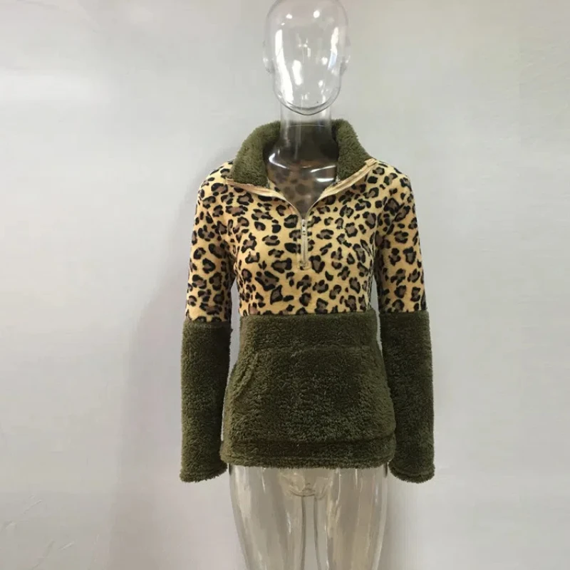 Hot Selling New Product Long Sleeved Sweatshirt with Leopard Print Patchwork Top