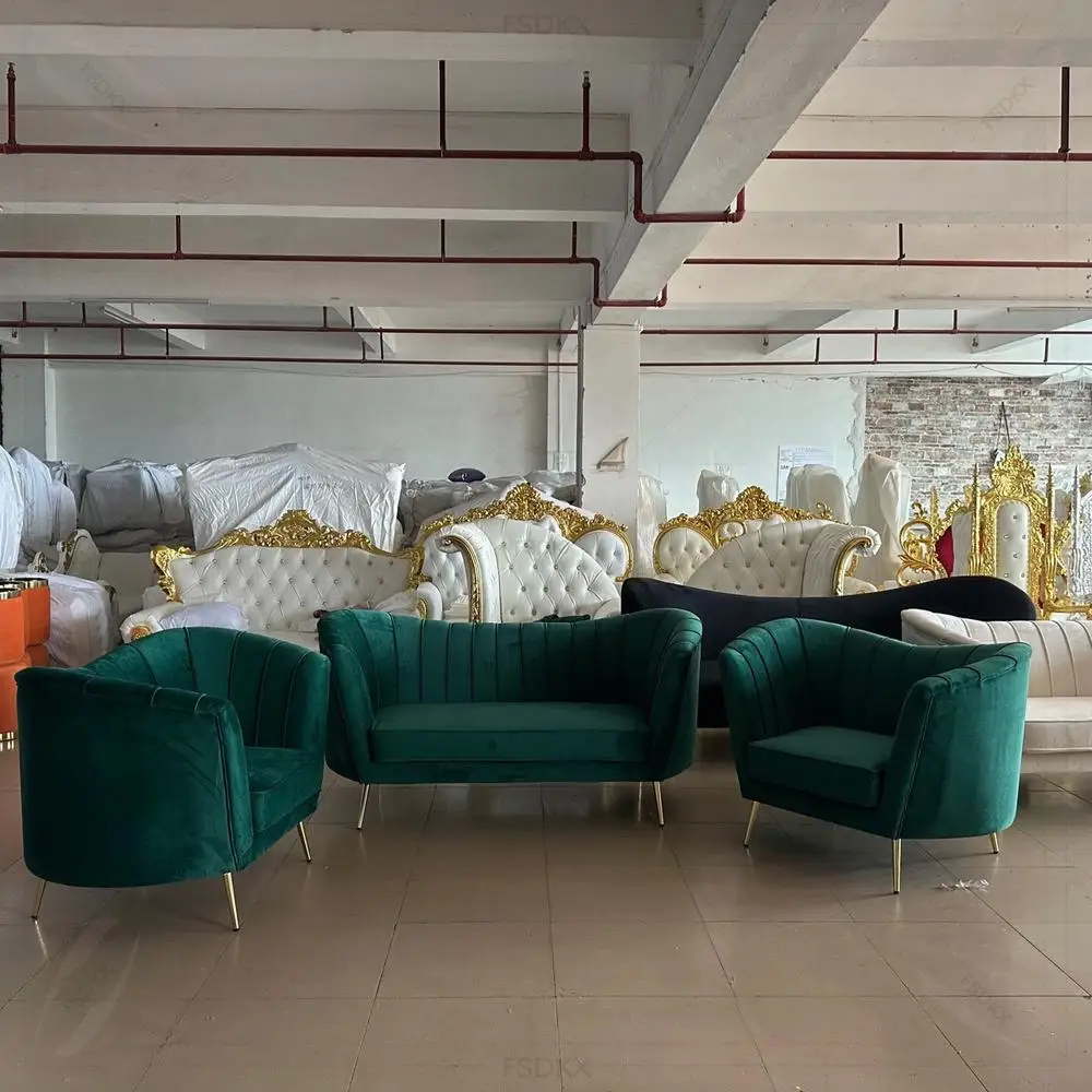 

Modern Luxury Design Velvet Fabric Gold Legs Curved Back Sofa Couch Home Furniture Villa Apartment Living Room Hotel Hall Events