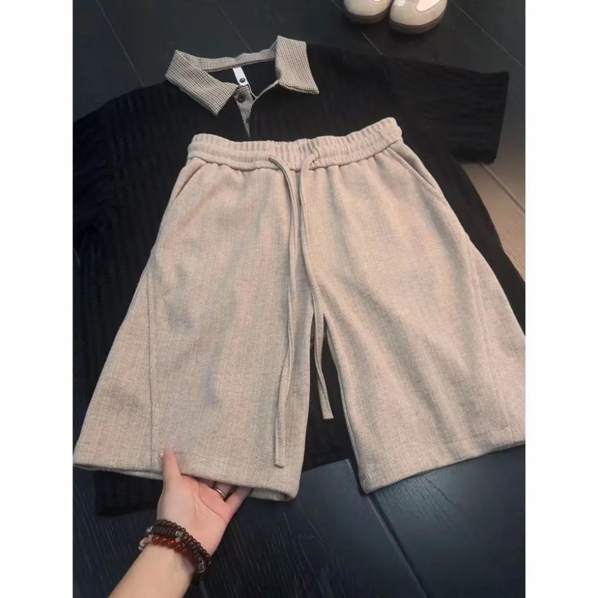 Retro Contrasting Color Old Money Wind Diagonal Cut Shorts Men's 2026 Summer Versatile Casual Five-point Pants