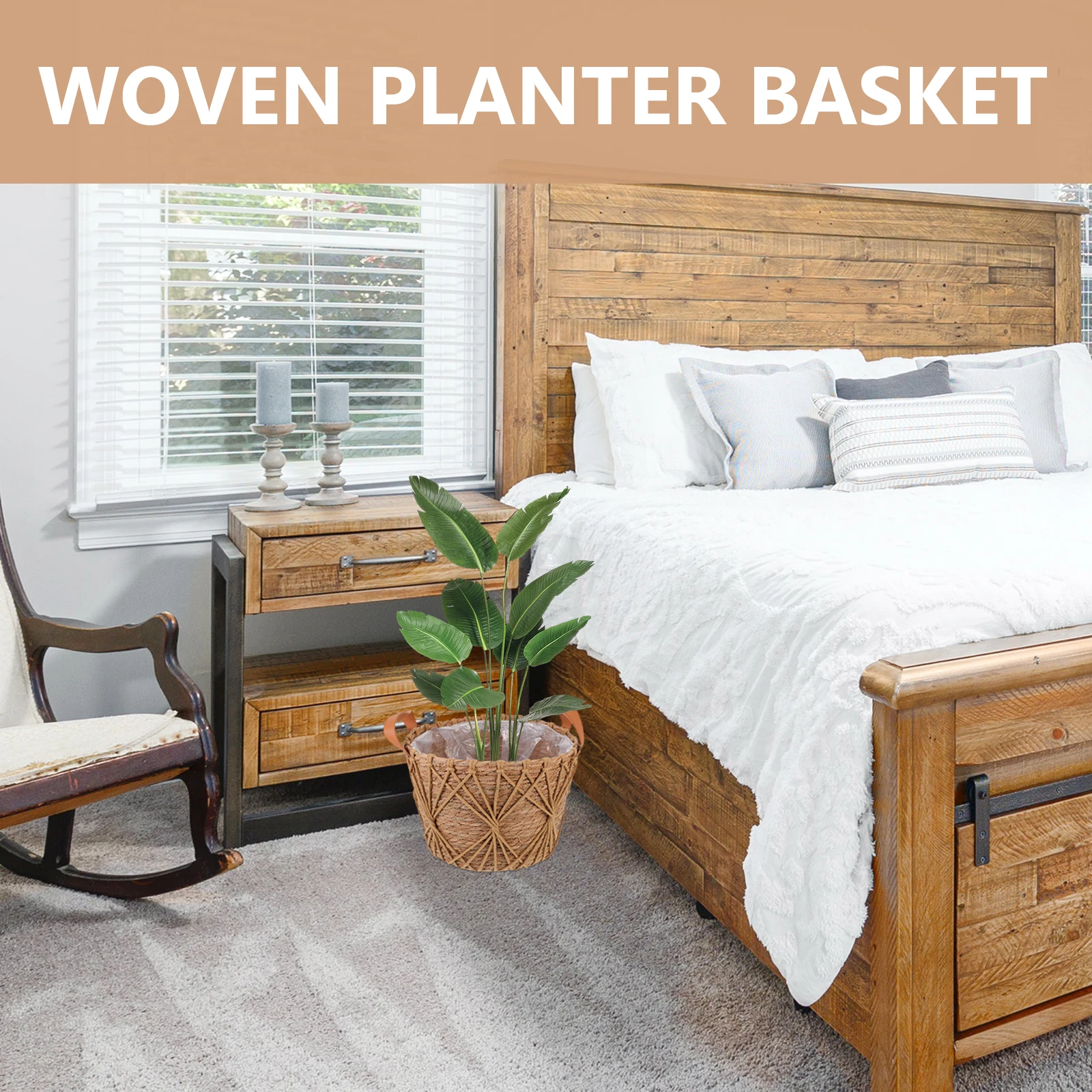 

Woven Basket Planter Decorative Flower Baskets Straw Polyester Pot for Indoor Plants