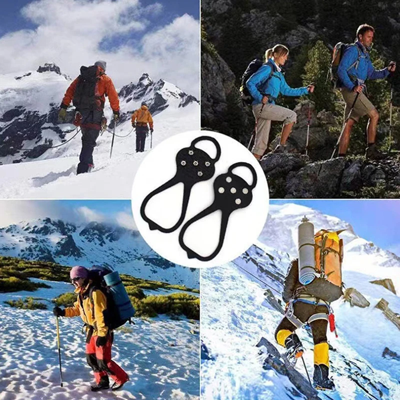 Winter Outdoor Anti-Slip Hiking Mountain Climbing Ice Snow Crampons Anti-slip Shoe Covers 5 Teeth Ice Gripper Spike For Shoes