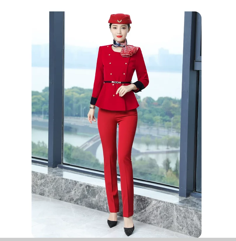 Spring and Autumn style flight attendant uniforms, fashionable and stylish work clothes