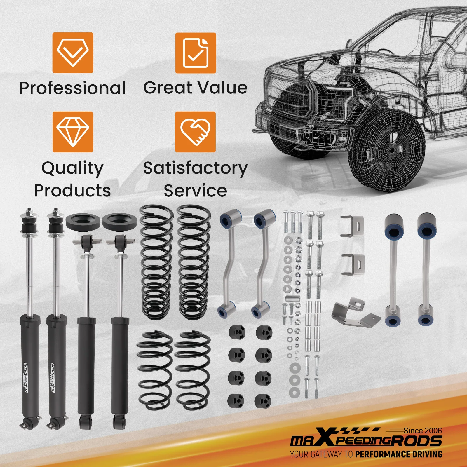 Kit de elevación de 3,25 pulgadas con amortiguadores para Jeep Wrangler TJ 6CYL 1997-2002