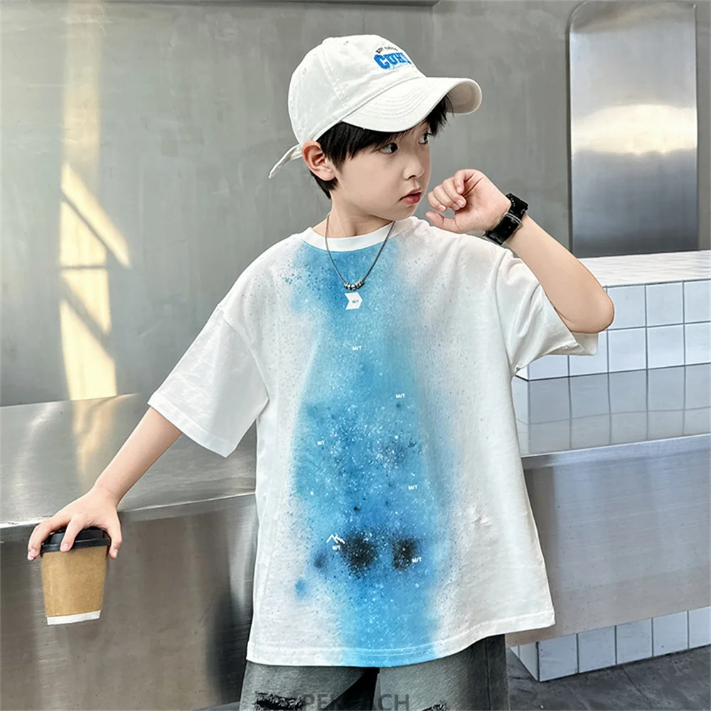 New Kids Designer Fashion Summer Spray Paint 3D Print T-shirt for Children Boys High Quality Cotton Short Sleeve Tshirt Outfit