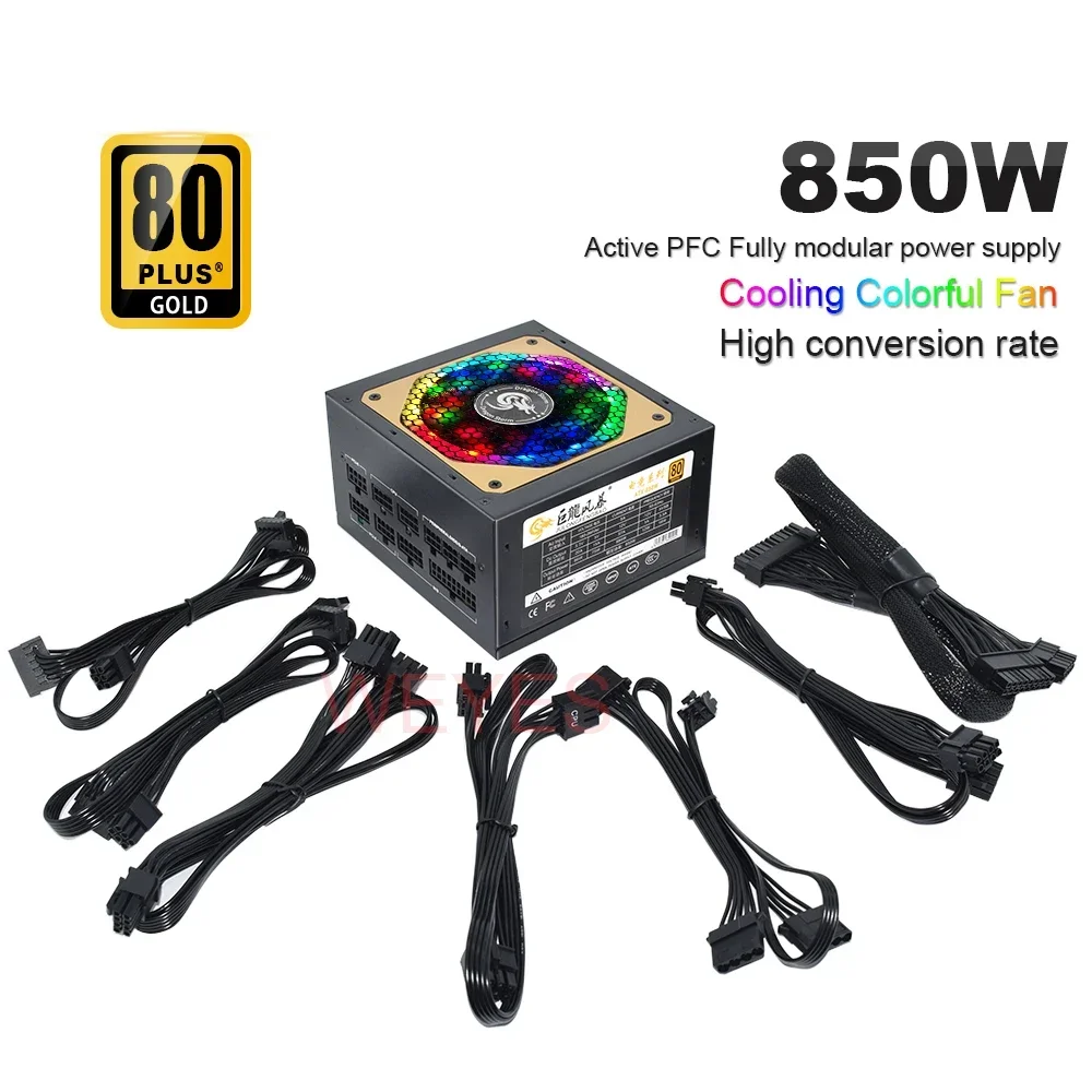 12V RGB Full Modular Power Source ATX-850 Professional E-Sports Video Game Computer Power Supply 80+ Gold PSU With 12CM Fan