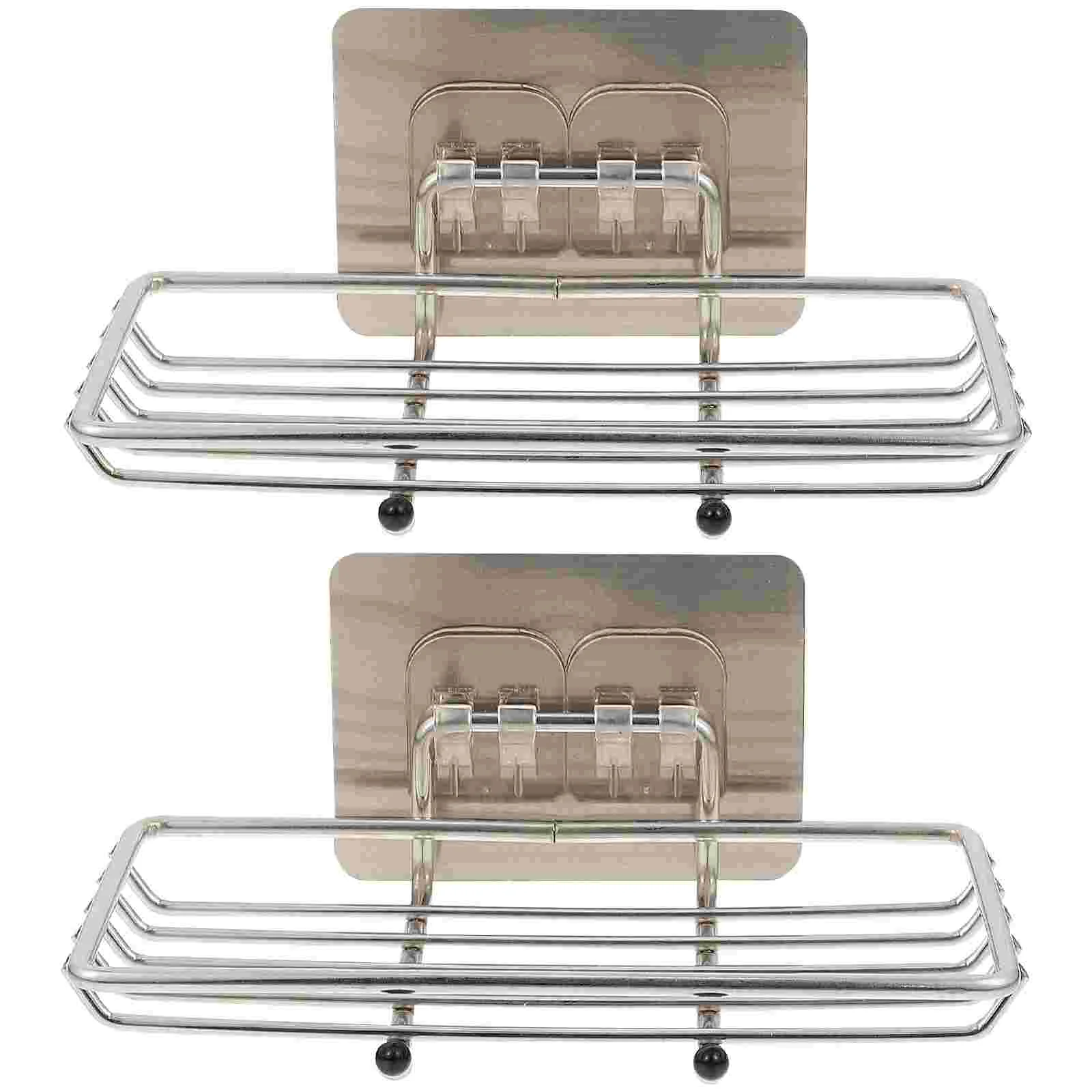 

2 Pcs Stainless Steel Soap Holder Punch Free Rack Drain Storage for Kitchen Hollow Punch-free Wall Shelf