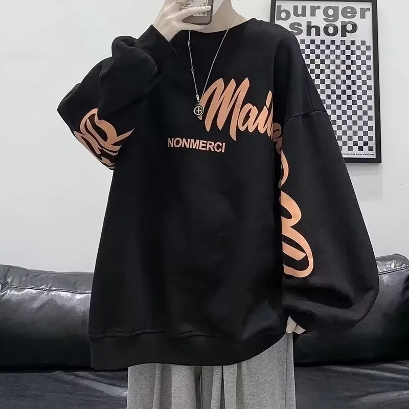 【M-8XL Sweatshirts】Men Oversized Sweatshirt Fashion Loose American Style Letters On Both Sides Print Long Sleeve Couple Clothes