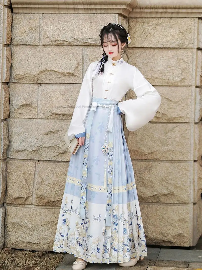 Chinese Ming-made Hanfu Spring New Improved Hanfu Dress Set Horse Face Skirt  Daily Fairy Ancient Wear Women Hanfu Dress