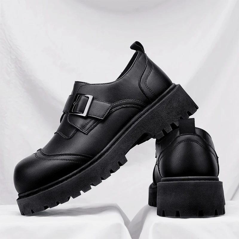 

Men Korea Leather Platform Oxfords Slip On Thick Tottom For Male Derby Shoes Casual Loafers Mens Square Toe Formal Dress Shoes