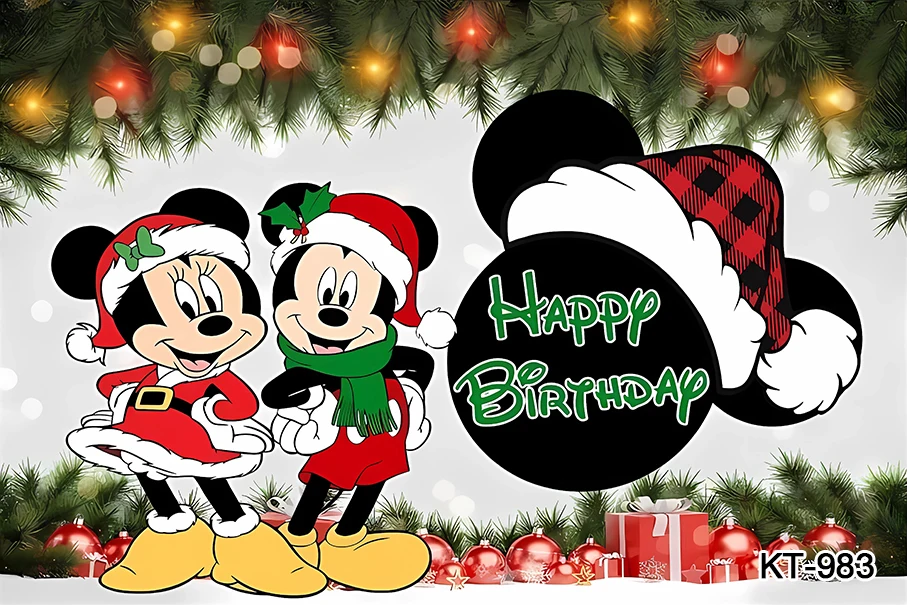 Mickey Mouse Christmas Backdrop Merry Christmas Mickey Mouse Birthday Background for Boys and Girls Red Xmas Mickey Mouse Banner