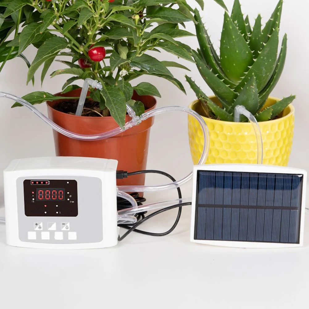 Automatic Solar Watering System Dual Pump with Voice Notifications for Balcony Plants Quiet Reliable ABS Construction
