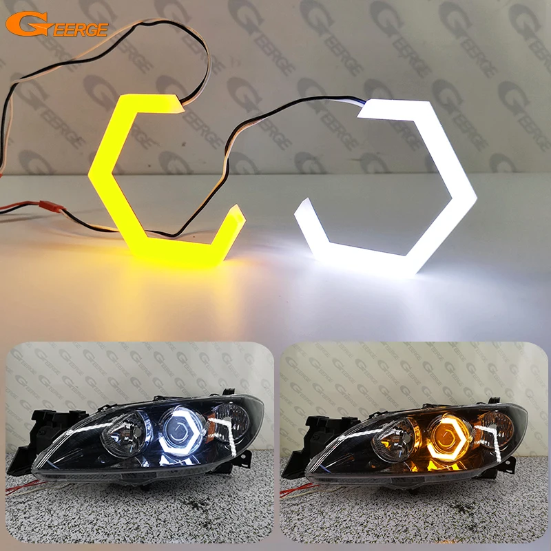 

For Mazda 3 Mazda3 BK BL Speed Mazdaspeed Ultra Bright Switchback Day Light Turn Signal Cotton Hex LED Angel Eyes Kit Halo Rings