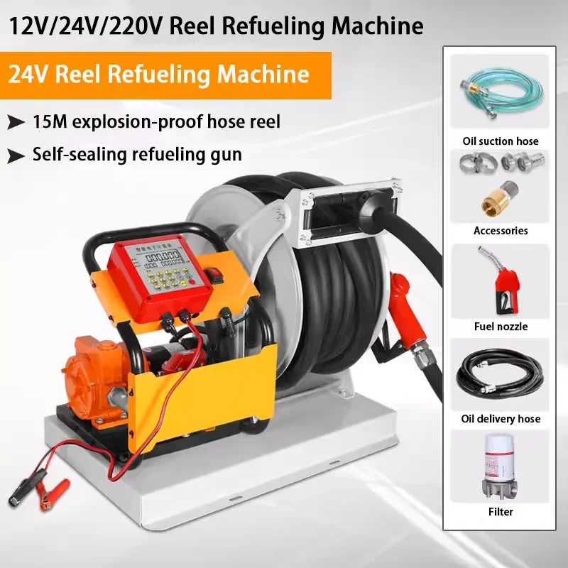 Cavitt 600W Portable Diesel Transfer Pump Large Flow Fuel Reel Dispenser with 15M Hose Reel and Fuel Gun