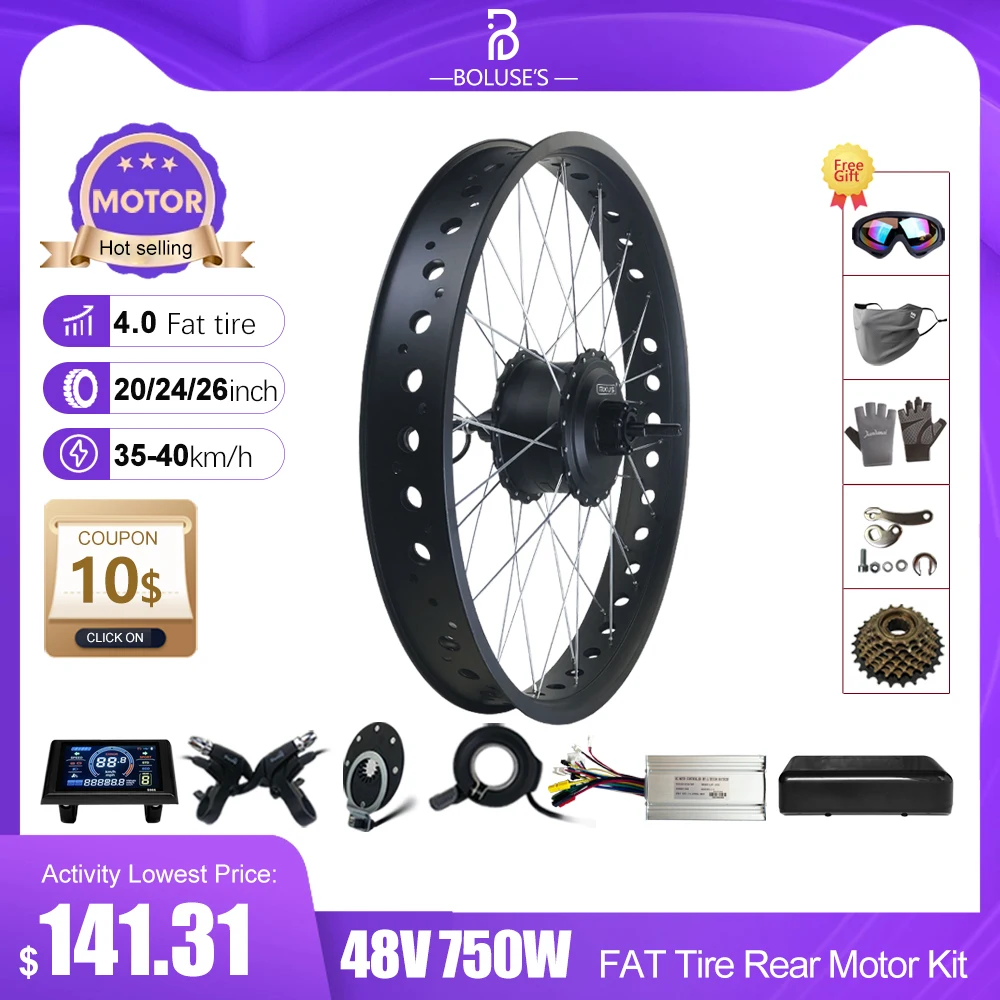 Electric Bike Conversion Kit 48V750W MXUS Wheel Hub Motor, Rear Rotate, Rear Cassette, Fat Tire 20 \