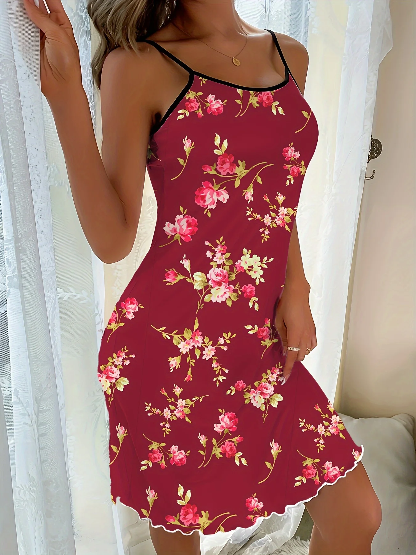 Single-Piece Women's Four-Season Summer Style Casual Romantic Floral Print Cute Halter Dress