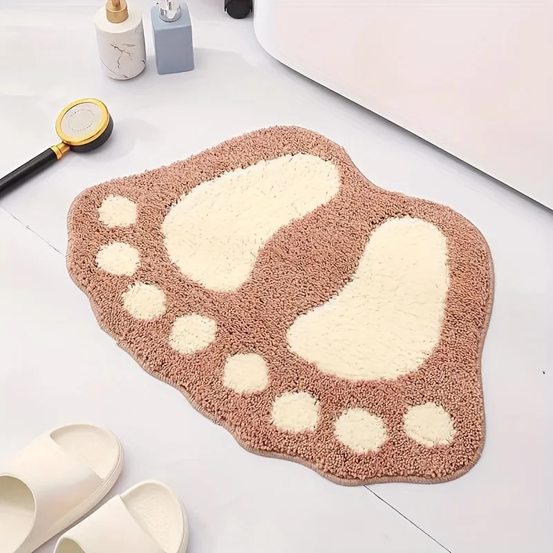 VIKAMA Paw Cute Fluffy Bathroom Mat Absorbent Quick Dry Floor Rug Non Slip Ultra Soft Entrance Doormat Home Decor