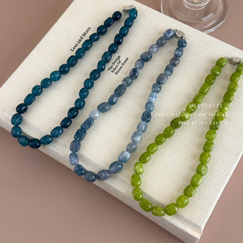 Colorful Irregular Natural Stone Beaded Necklace with Ingot Clasp Retro Chinese Style for Women Daily Office Commute
