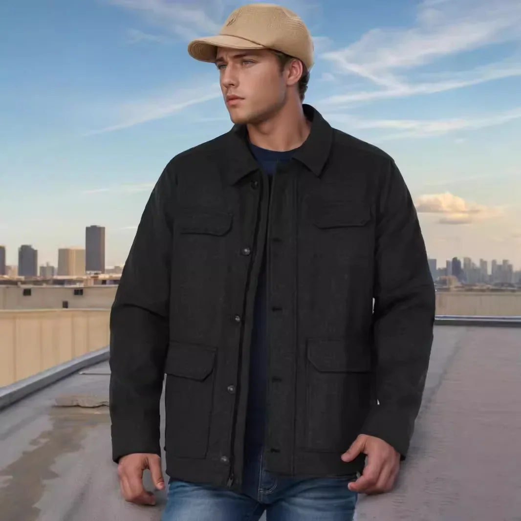 

Autumn Winter Men Cargo Coat Vintage Turn Down Collar Pocket Male Jacket Long Sleeve Zipper Comfortable Casual Man Outerwear