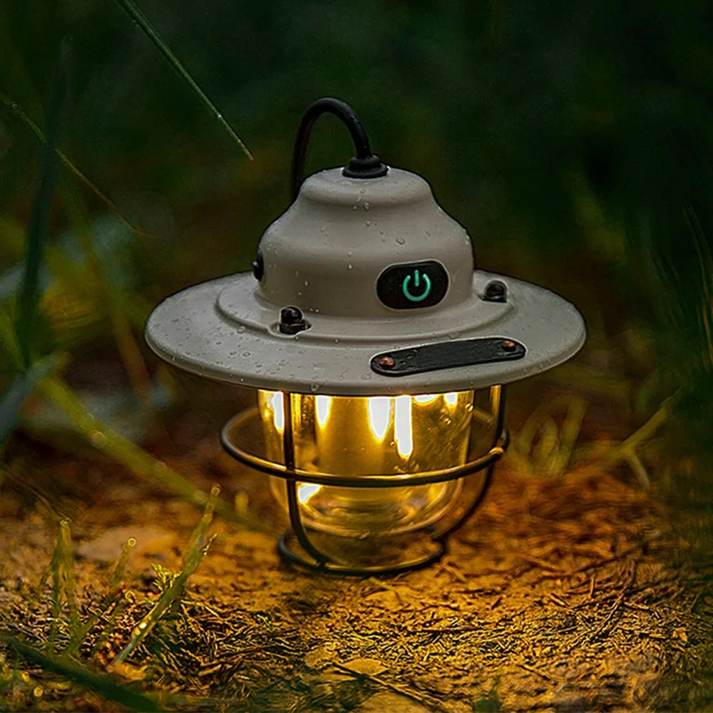 Outdoor retro chandelier camping atmosphere lamp long battery life multi-function rechargeable lamp