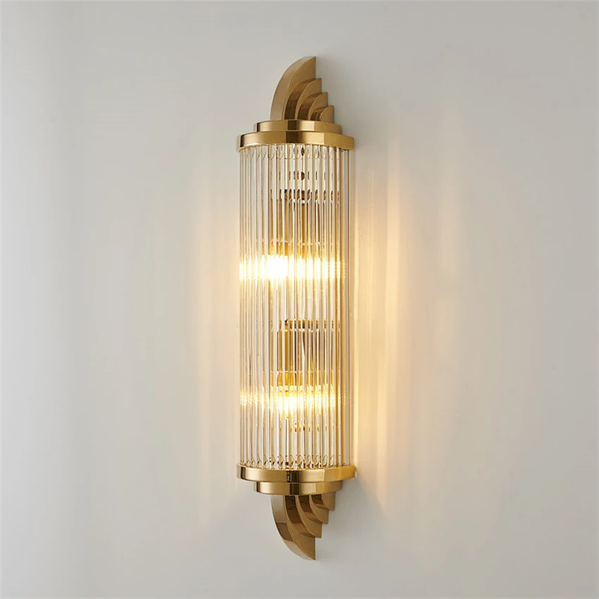 Luxury gold crystal strip wall lamps bedroom modern living room hotel aisle staircase bedside wall sconces lights deco fixtures