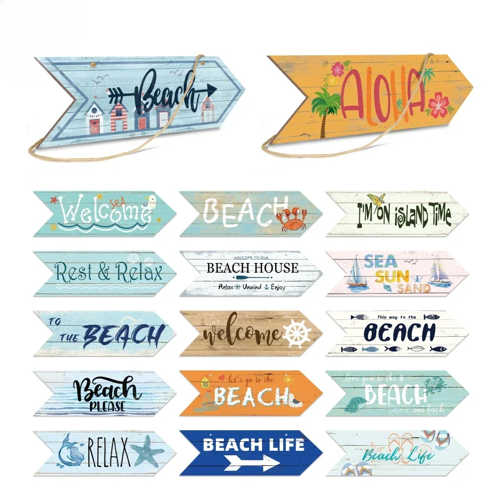 Beach Arrow Wooden Sign Beach Seaside Road Guide Wall Decoration Indicator Hanging Beach House  Wall Plaque Decor