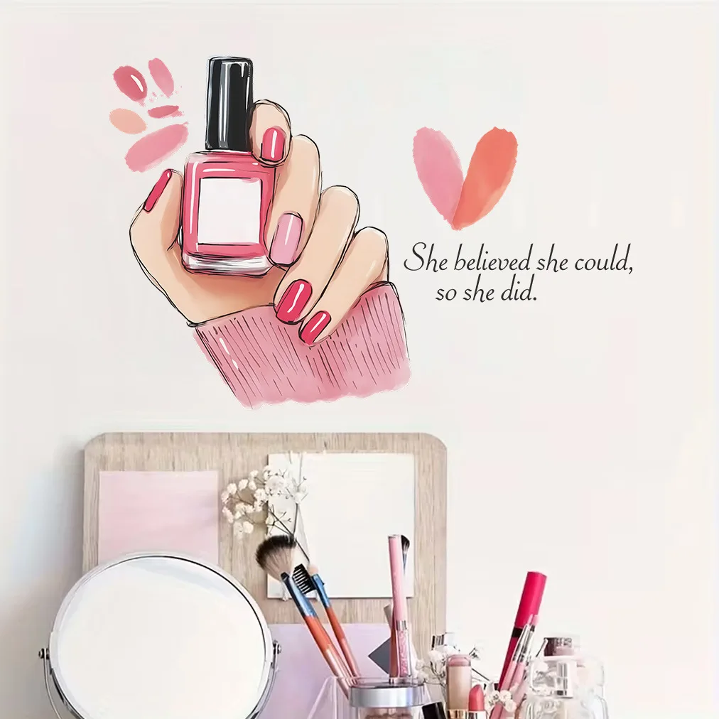 Personalized nail polish application bedroom makeup room decoration with wall stickers that are self-adhesive and removable