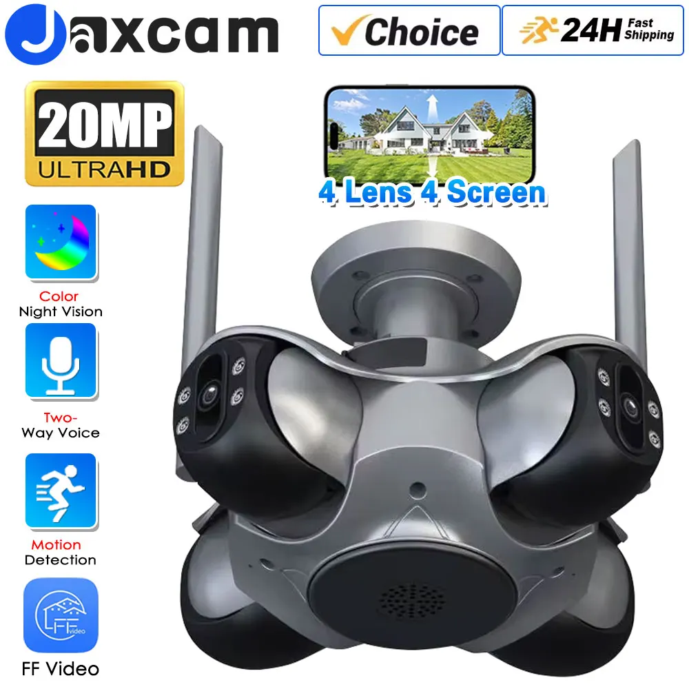 

4 Lens WiFi Camera HD 20MP Outdoor Waterproof Security Camera Motion Detection CCTV Two-way Intercom Color Night Vision Camera
