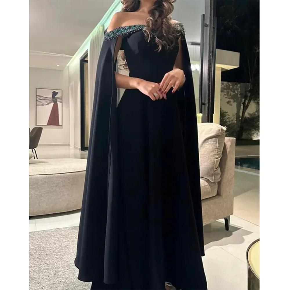 Luxury Classic Black Shiny Formal Evening Dress Of Shoulder Floor Length Sexy Slimming Pretty فساتين سهرة Vestidos De Fiesta