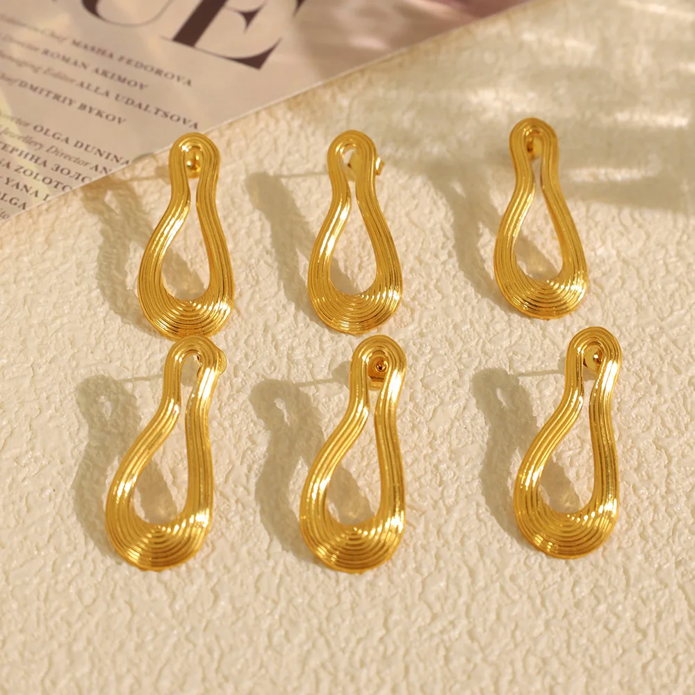 

European And American Fashion Water Drop Earrings Geometric Digital Earrings Stainless Steel Gold Ladies Retro Earrings Gift