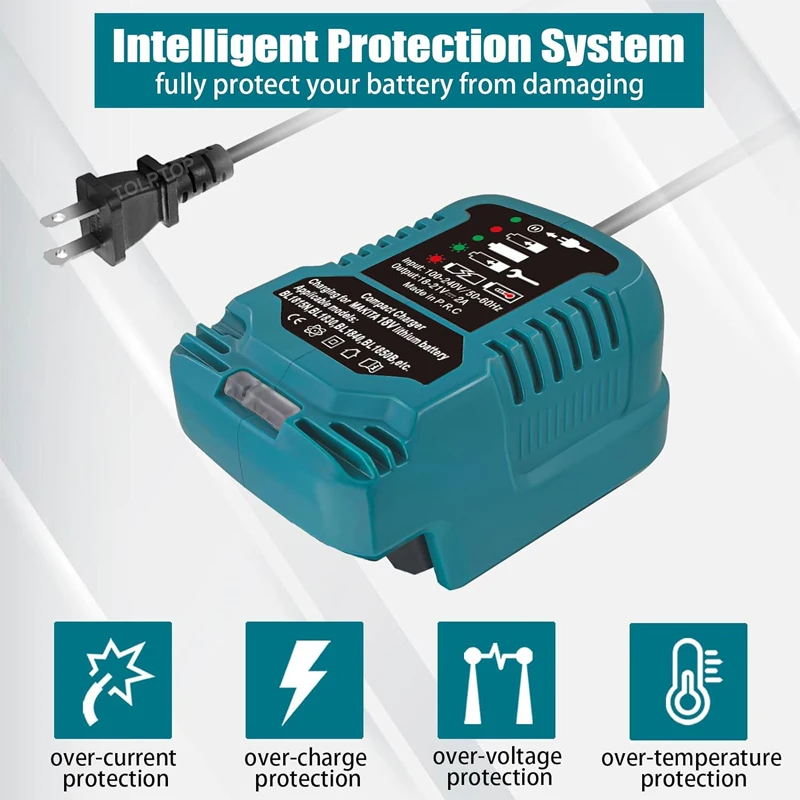 Portable Mini Charger For Makita/Dewalt/Milwaukee/Bosch 18V Lithium Battery with LED Indicator EU/US Plug Overcharge protection