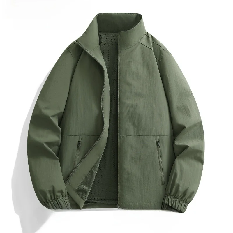 

Loose Fit Casual Busin Jaet Men's Spring Autumn Windproof Waterproof Stand Collar Outdoor Sle Long Sve Zipper ket