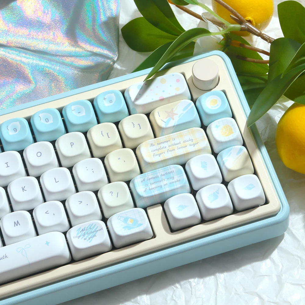 Summer Lemon Pastel Keycaps MOA Cherry Profile 129 Keys Cute PBT Keycaps Cherry MX Switch DIY Mechanical Keyboard Girls Gift