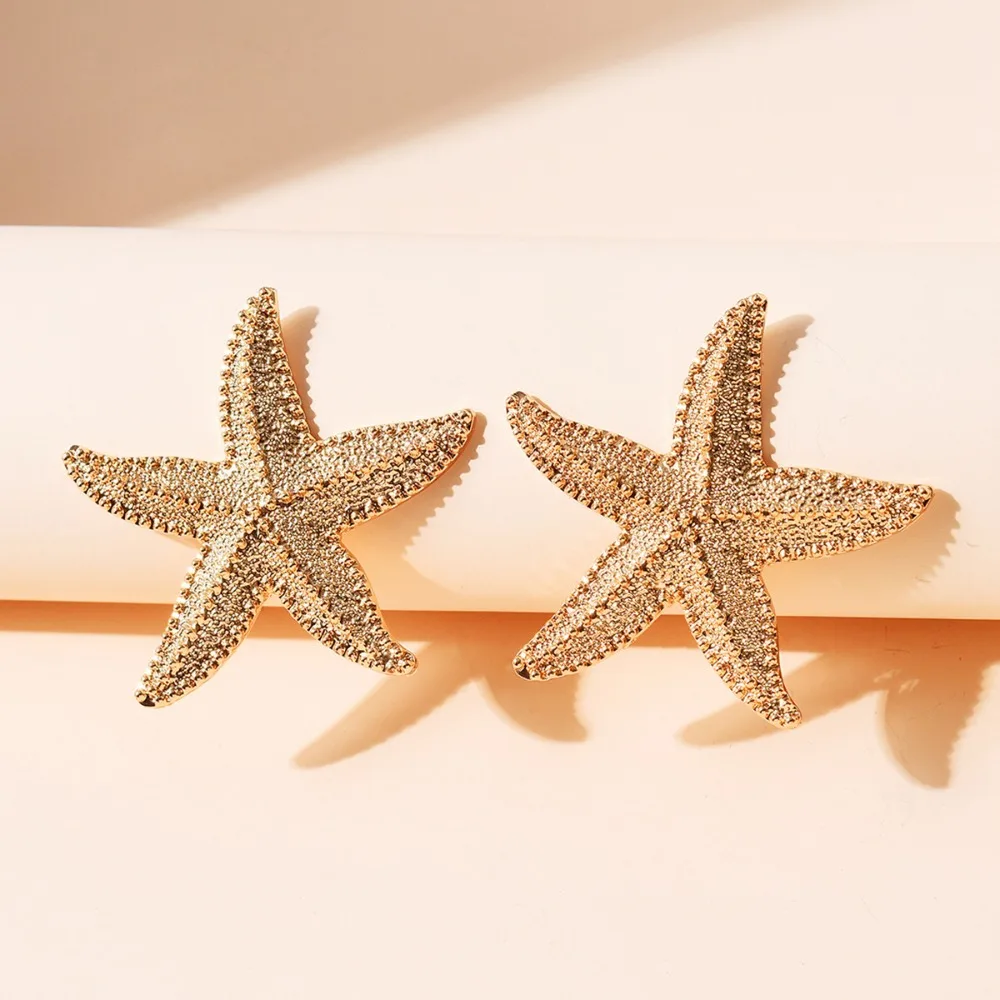 Golden Starfish Design Dangle Earrings Bohemian Sexy Style Alloy Jewelry Beach Party Ear Jewelry