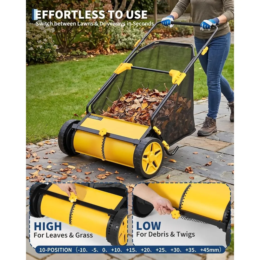 Manual leaf collector with 3.5 Cu.ft. Mesh Collection Bag Multifunctional leaf lawn collector Hand push sweeper Cleaning tool Cleaning