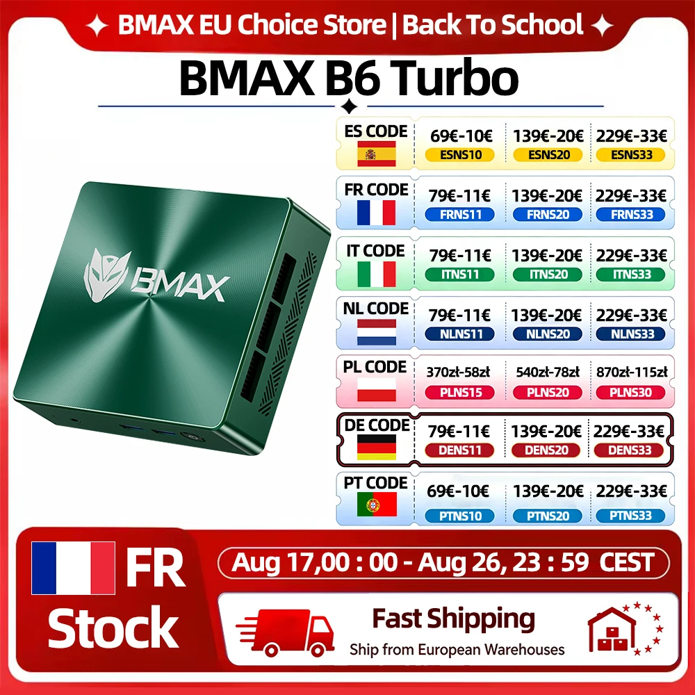 BMAX Mini-PC B6 Turbo Intel Core i5 8257U Windows 11 16GB RAM 512 GB SSD HDMI USB DP Bluetooth WLAN Computer
