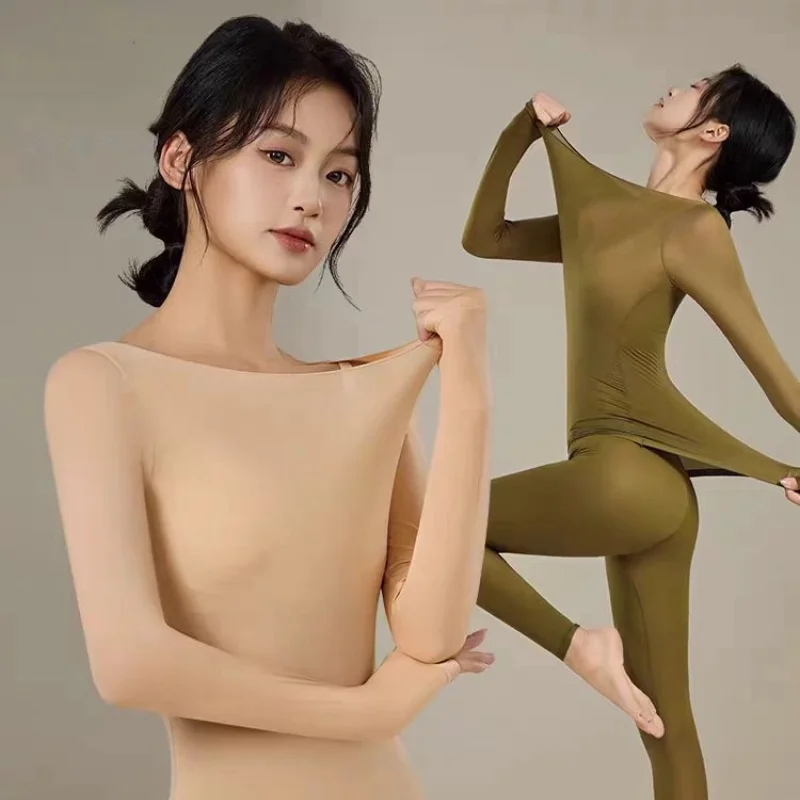 Sous-vêtement thermique pour femmes, sans couture, confortable, Double couche, Ultra-fin, vêtements d'automne, ensemble de Base pour pantalons, hiver