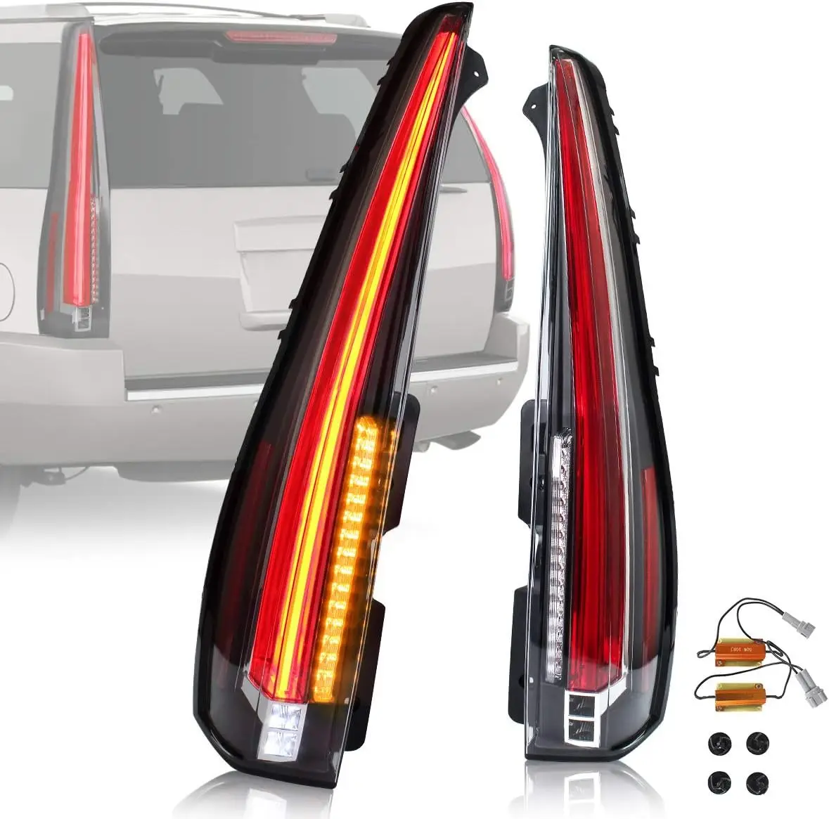 

LED Rear Lights Compatible with 2007-2014 Chevy Tahoe Suburban GMC Yukon Denali, Full Led Tail Lamp Assembly with Yellow Turn