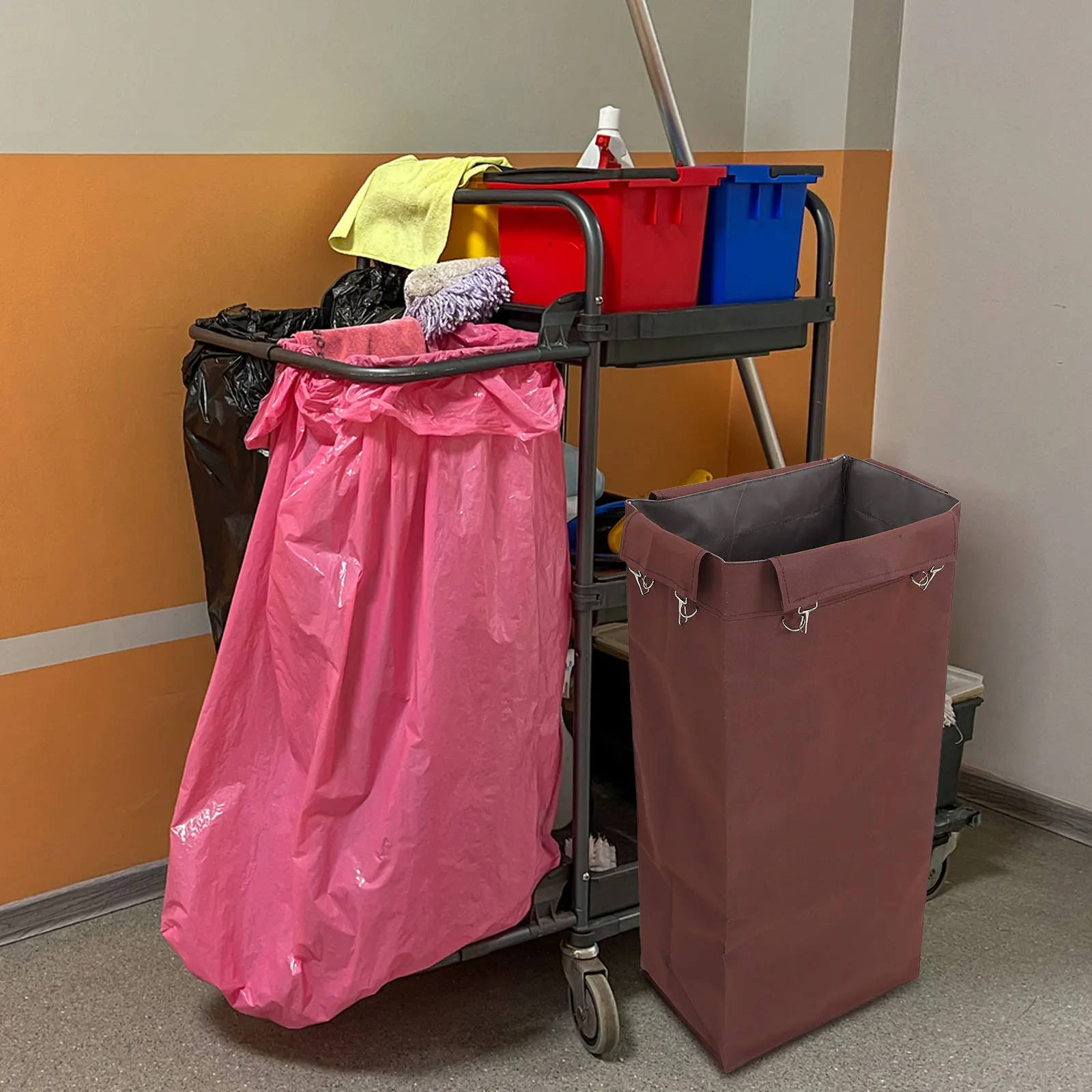 High Capacity Commercial Cleaning Bag Canvas Utility Cart Side Bag Replacement for Housekeeping Staff in Hotels Offices