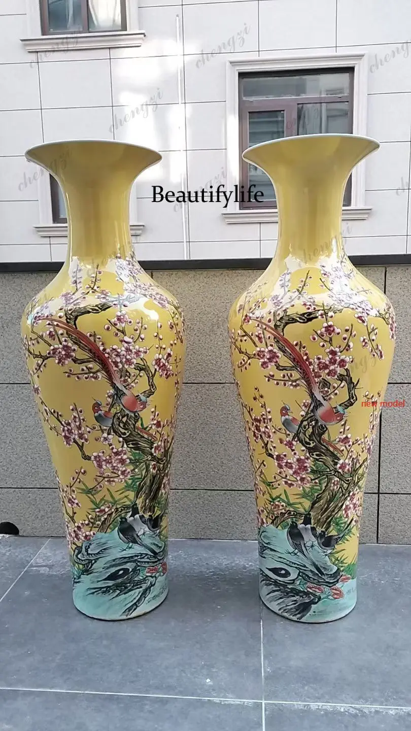 DD182Ceramics floor-to-ceiling large vase hand-painted, living room lobby hotel ornament