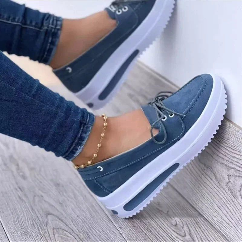 Lace Up Loafers Brand Women Shoes Summer Fashion Solid Color Platform Shoes Autumn Slip on Flat Woman Vulcanized Shoes Plus Size