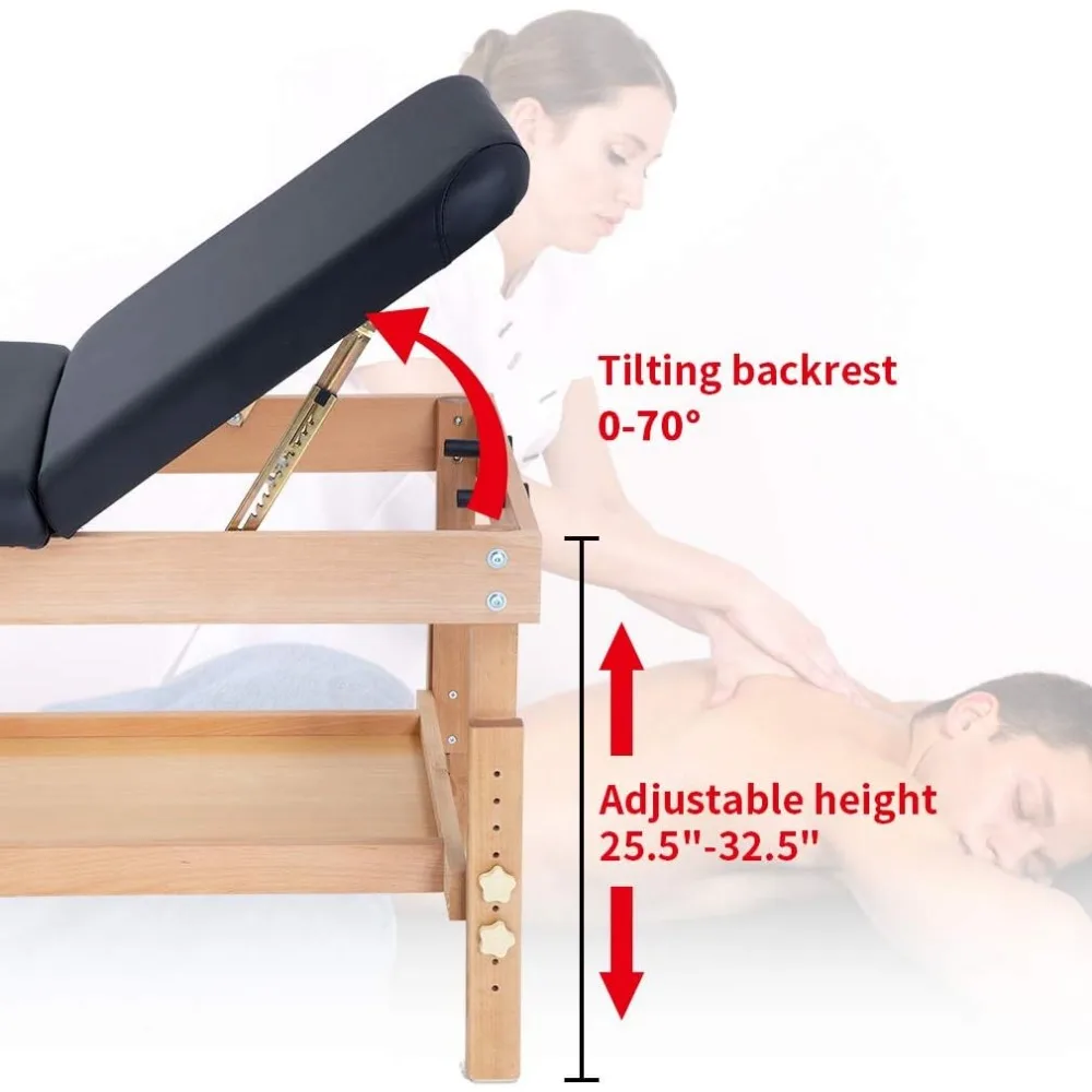 마사지 테이블, 넓은 마사지 침대 래쉬 침대, 높이 및 등받이 조절 가능한 고정 유형, 전문가용 헤비 듀티 스파 침대, 28 인치